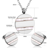 ASON Gold Color Stainless Steel Round Shell Pendants Wedding Jewelry Sets for Women Necklace Small Stud Earring Sets