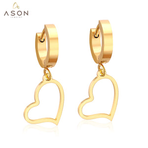 ASON Female Round Hoop Drop Earrings Stainless Steel Heart Pendants Earring Fashion Jewelry Collier 2022 New Anti-allergy