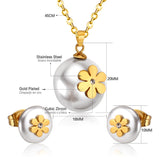 ASON Imitation Pearl Gold Bridal Wedding Jewelry Set for Women 316L Stainless Steel Necklace Pendant Small Stud Earring