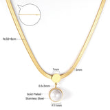 ASON Gold Color Flat Snake Chain Round Imitation Pearl Pendant Necklace Stainless Steel Choker for Women Fashion Jewelry