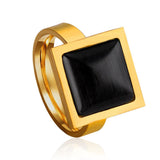 Ensemble de bagues en acier inoxydable 2020, couleur or, pour femmes, hommes, Couple, pierre opale noire, bague pour filles, bijoux de mariage