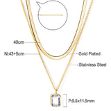 Women Luxury Square AAA Zirconia Double Chain Necklace Flat Snake Chains 18K Gold Plated Classic Decor For Party