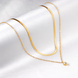 Women Luxury Square AAA Zirconia Double Chain Necklace Flat Snake Chains 18K Gold Plated Classic Decor For Party