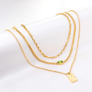 Collier carré vert brillant en zircone pour femmes, pendentif carré Triple multicouche, chaînes mixtes, Collier épais 