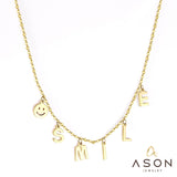 ASON Collier Female 2022 Stainless Steel Smile Face Letters Pendant Necklace Gold Color 45cm+5cm Long Chain Necklace Friend