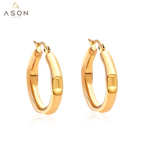 ASON Smooth Round Hoop Earring Geometric 316L Stainless Steel Earrings for Women Fashion Jewelry Wholesale Accessories