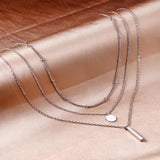 ASON Round and Steel Bar Pendant Necklace Multi-layer 316L Stainless Steel Chain for Women Men Choker Fashion Jewelry Gift