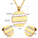 ASON Gold Color Stainless Steel Round Shell Pendants Wedding Jewelry Sets for Women Necklace Small Stud Earring Sets