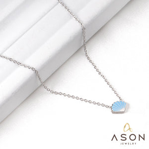 ASON Blue Shell Shape Pendant Necklace Stainless Steel Gold/Silver Color Chain for Women Men Fashion Jewelry Accessories