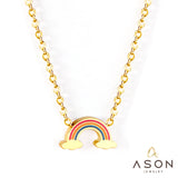 ASON Rainbow Charm Pendant Chain Necklace Gold Color Stainless Steel Necklace for Women Girl Lovely Gift Jewelry Chokers