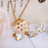 ASON Flower Shell Stainless Steel Gold Wedding Jewelry Sets for Women Cubic Zirconia Necklace Pendant Small Stud Earring