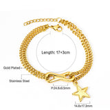 ASON – Bracelet Double chaîne couleur or, en acier inoxydable 316L, avec breloque étoile, bijoux à la mode, 17 + 3cm, accessoires de bijouterie, cadeau 