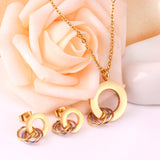 ASON Stainless Steel Jewelry Sets Gold Color Hollow Out Round Pendant Necklace Earring for Women Party Collier Fashion