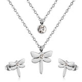 ASON Top 316L Stainless Steel Dragonfly Necklace Pendant Bridal Wedding Jewelry Set for Women 2019 Small Stud Earring Sets