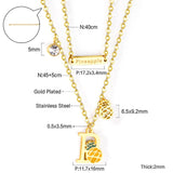 ASON Gold Color Cute Pineapple Pendant Necklace Stainless Steel Choker with Cubic Zirconia for Women Fashion Jewelry