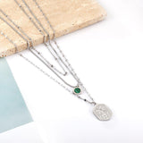 ASON Trendy Hexagon Charm Green Shell Accessories Multi-layer Chain Pendant Necklace Stainless Steel For Women Jewelry Boho