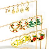 Pendientes de aro grandes con círculo de Papá Noel para Navidad, lindos calcetines para árbol de Navidad, bastones, cascabel, pendientes con dijes a la moda