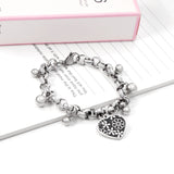 ASON Silver Color 316L Stainless Steel Bangle Heart Pendant Bracelet with Steel Ball Charm for Women Jewelry Party Gift