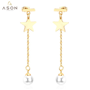 ASON – boucles d'oreilles en forme de goutte d'imitation de perles, pendentifs étoiles, chaîne à maillons longs, cadeau féminin, accessoires de mariage 