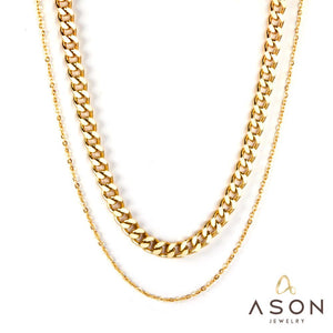 ASON Multi-layer Necklace Stainless Steel Cuban Link Cool Chain for Women Men Party Gift Jewelry Gold Color Choker Necklace