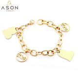 ASON Stylish Gold Color Heart Love Charm Bracelet for Women Party Gift 316L Stainless Steel Bangle Accessories Jewelry