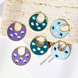 Unique Trendy Woman's Hoops Earrings Blue Acrylic Green Purple Earrings Hyperbole Jewelry Floral Circles Earrings