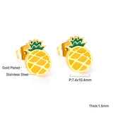 ASON Gold Color Fruit Cartoon Stud Earrings 316L Stainless Steel Pineapple Shape Earrings for Women Fashion Jewelry Gift