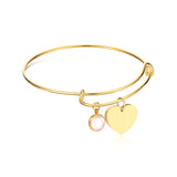 Charm Round Shell Bangles Stainless Steel Heart Pendants Adjustable Bangles Bracelets For Women friendship Gift