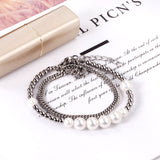 ASON Silver Color Trendy Imitation Pearl Bracelet with Steel Ball Charm Stainless Steel Bangle for Women Fashion Jewelry