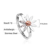 ASON Trendy Flower Rings Silver Color 316L Stainless Steel Finger Ring with Rhinestone for Women Wedding Jewelry Gift