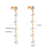 ASON Stainless Steel Imitation Pearls Drop Earrings with Cubic Zirconia for Women Hanging Dangle Earring Fashion Jewelry