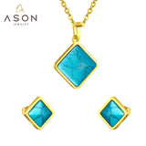 ASON Set Jewelry Women Stainless Steel Geometry Enamel Pendant Necklace Earrings Sets Wholesale Friend Gift