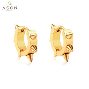 ASON Spikes Hip-hop Punk Hoops Earrings Gold Color Stainless Steel For Women Men Fashion Jewelry Accessorie Daily Wear Boho