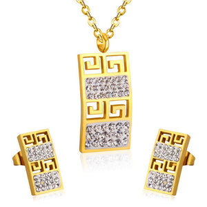 Trendy Stainless Steel Dubai Jewelry Set Geometry Pendant Necklace Earrings Crystal For Women Girls Jewelry Sets