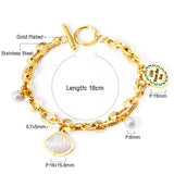 ASON Trendy Shell Pendant Pearl Charm Bracelet Stainless Steel Multi-layer Bangle for Women 18cm Fashion Jewelry Gift