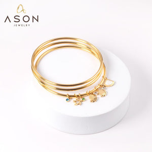 ASON 3 pièces/ensemble creux étoile coquille bracelets porte-bonheur 60mm couleur or bracelets en acier inoxydable pour les femmes accessoire de bijoux de mode