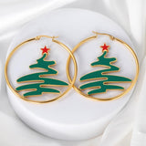 Santa Circle Big Hoop Earrings For Christmas Cute Christmas Tree Stocking Canes Jingle Bell Charm Earrings Trendy