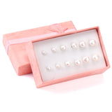 ASON Conjunto de pendientes de tamaño mixto de acero inoxidable 6 par/caja pendientes de perlas de agua dulce rosa y blanco uso diario Bioux femenino 