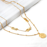 ASON Gold Color Hamsa Hand Round Pendant Multi-layer Necklace Stainless Steel Fatima Choker for Women Men Fashion Jewelry