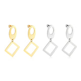 ASON Classic Gold Color Square Pendant Dangle Piercing Earrings Stainless Steel Drop Earring for Women Accessories Jewelry