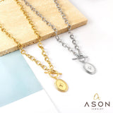 ASON Trendy Oval Lucky Star OT Clasp Charm Pendant Necklace Gold Color Stainless Steel For Women Jewelry Chokers Party Gift