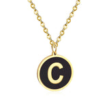 ASON New Punk Jewelry Gold Black Shell Choler Necklaces Stainless Steel 26 Letter Alphabet Pendant Necklaces Women/Girl