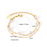 ASON Gold Color Steel Ball Imitation Pearl 316L Stainless Steel Bracelet for Women Bangle with Extender Fashion Jewelry