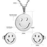 ASON Smile Face Jewelry Set Stainless Steel Pendant Necklace Small Piercing Stud Earrings Gold Color Fashion Party Gift