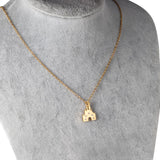 ASON Gold Color Lovely Castle Pendant Necklace with Cubic Zirconia Stainless Steel Choker for Women Men Fashion Jewelry