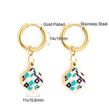 Magic Design Square Rubik's Cube Charms Pendient Earrings Stainless Steel Drop Jewelry On Ear aretes de mujer Gifts