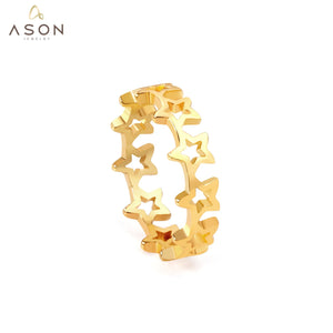 ASON anillo calado en forma de estrella de Color dorado, joyería de moda de acero inoxidable para mujeres y hombres, accesorios de joyería para regalo de fiesta 