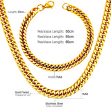 ASON 7mm Link Chians Jewelry Set Gold Color Stainless Steel Cuban Chain Necklace Bracelet Bangle Set For Women Men Fashion