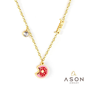 ASON Gold Color Stainless Steel Chain Bread Pendant Necklace with Cubic Zirconia for Women Girl Fashion Jewelry Gift