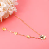 ASON Cute Flower Daisy Chain Necklace Stainless Steel Gold Color Choker with Cubic Zirconia 40cm with Extender Jewelry